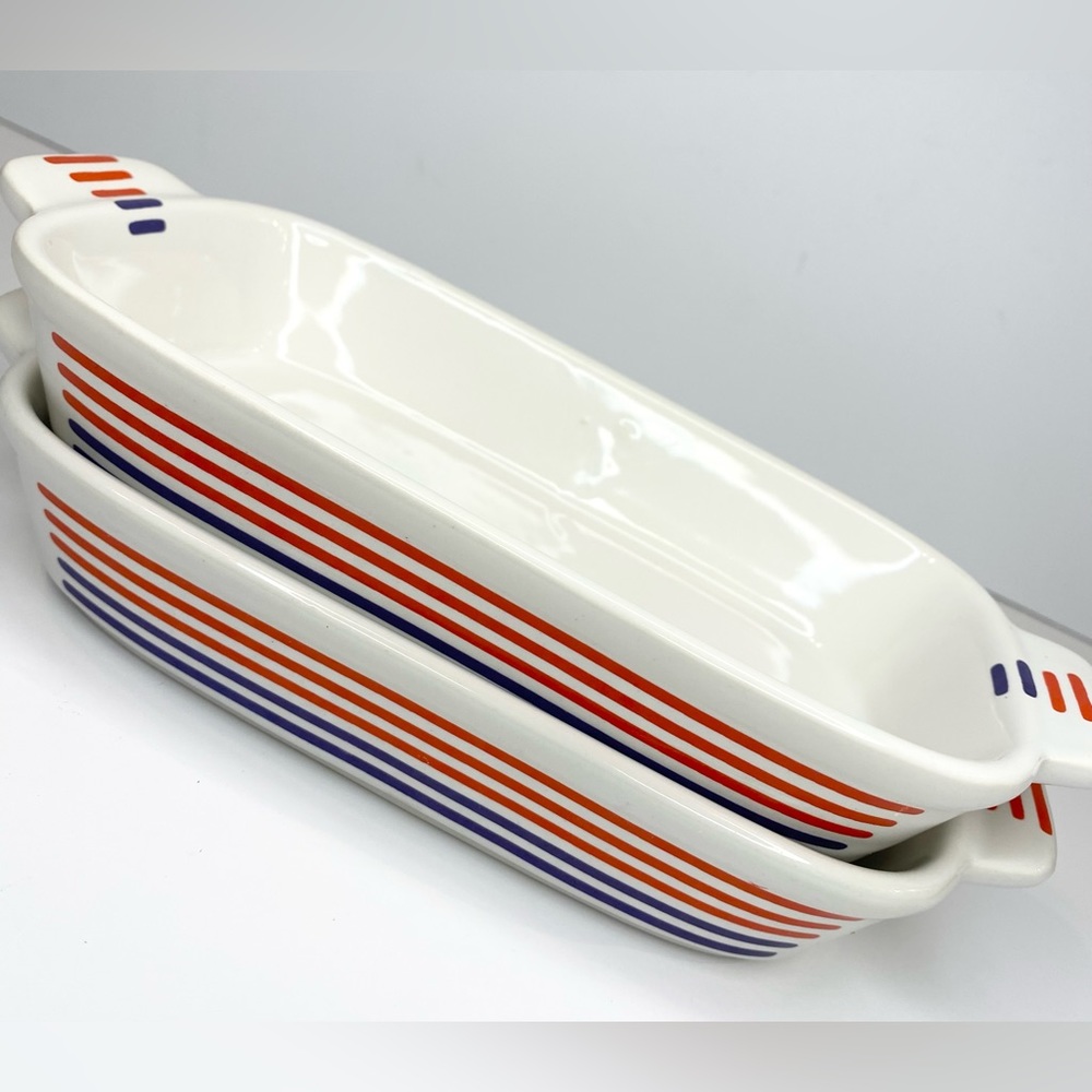 Vintage Serving Dishes Northland Japan Red Blue Stripe